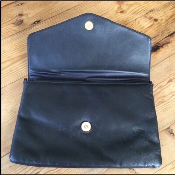 Vintage Black Leather Snake Skin Print Envelope Purse Bag Clutch - Picture 6 of 7